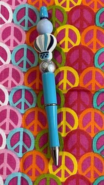 Blue pen with hot air balloon Custom Handmade Beaded Pen